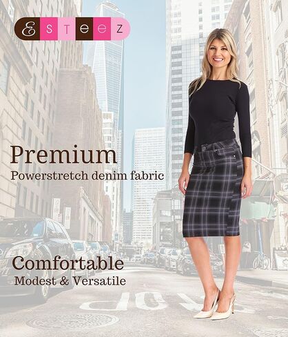 ESTEEZ Sustainable Stretch Denim Pencil Jean Skirt for Women with Pockets - Melrose in Saudi Arabia
