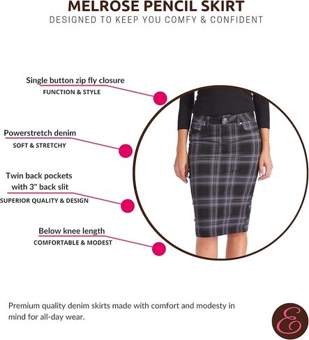 ESTEEZ Sustainable Stretch Denim Pencil Jean Skirt for Women with Pockets - Melrose in Saudi Arabia