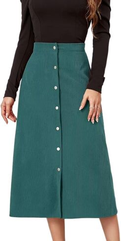 Shefae Women's Corduroy Midi Long Skirt Button Front High Waist A-Line Skirt in Saudi Arabia