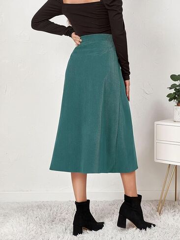 Shefae Women's Corduroy Midi Long Skirt Button Front High Waist A-Line Skirt in Saudi Arabia