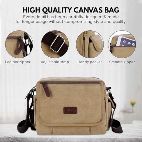 حقيبة كتف كلاسيكية متعددة الوظائف من القماش مع جيوب متعددة، وحزام كتف مبطن قابل للتعديل in Kuwait