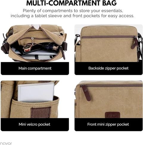 حقيبة كتف كلاسيكية متعددة الوظائف من القماش مع جيوب متعددة، وحزام كتف مبطن قابل للتعديل in Kuwait