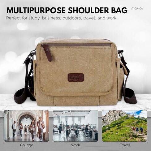 حقيبة كتف كلاسيكية متعددة الوظائف من القماش مع جيوب متعددة، وحزام كتف مبطن قابل للتعديل in Kuwait