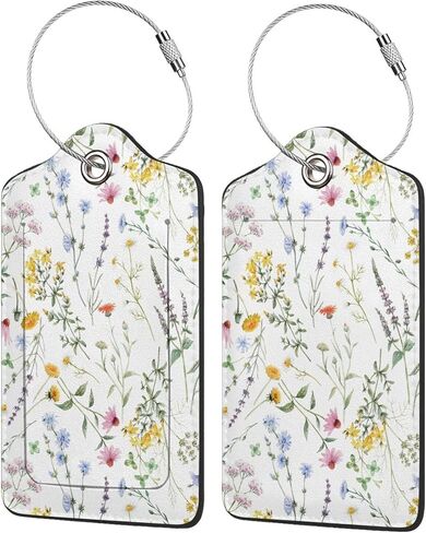 BLOCIT 2 عبوة من علامات الأمتعة مع غطاء للخصوصية - حلقة من الفولاذ المقاوم للصدأ، بطاقة عنوان - حقيبة سفر لطيفة لحقائب السفر للنساء والرجال والأطفال والفتيات (زهور ونباتات جميلة) in Kuwait