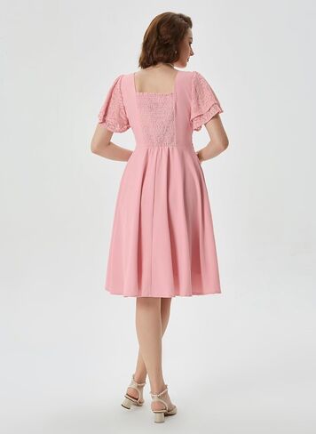 Belle Poque Women's Summer Short Puff Sleeve Cocktail Dress 1950s Vintage V-Neck A Line Swing Dresses with Belts in Saudi Arabia