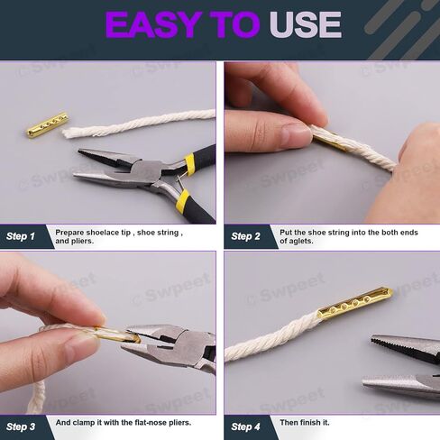 Swpeet 201Pcs 3/4 Inch - 20mm 4 Colors Metal Aglets Shoelace Tips with Flat Nose Pliers Assortment Kit, Head Aglets Replacement Tips in Saudi Arabia