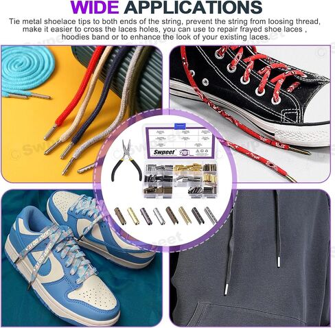 Swpeet 201Pcs 3/4 Inch - 20mm 4 Colors Metal Aglets Shoelace Tips with Flat Nose Pliers Assortment Kit, Head Aglets Replacement Tips in Saudi Arabia