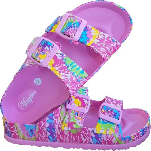 صنادل شرائح، صنادل مسطحة بإبزيم مزدوج وقابلة للتعديل، مصنوعة من مادة إي في إيه، مسطحة، مريحة لجميع المواسم، خفيفة الوزن، شباشب داخلية وخارجية، نعل مضاد للانزلاق، صنادل مقاومة للماء in Kuwait