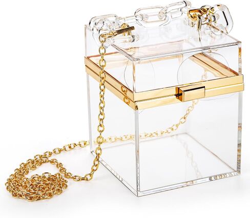 Goaste Clear Acrylic Square Bag, Women Transparent Jelly Evening Purse, Cross Body Bag with Removable Gold Chain, Cute Banquet Handbag for Dinner Party, Wedding, Family Reunion, Date in Saudi Arabia