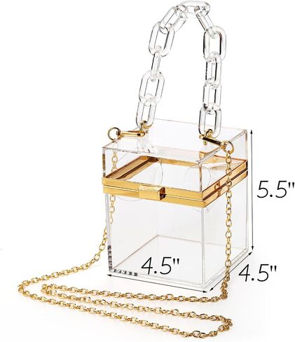 Goaste Clear Acrylic Square Bag, Women Transparent Jelly Evening Purse, Cross Body Bag with Removable Gold Chain, Cute Banquet Handbag for Dinner Party, Wedding, Family Reunion, Date in Saudi Arabia