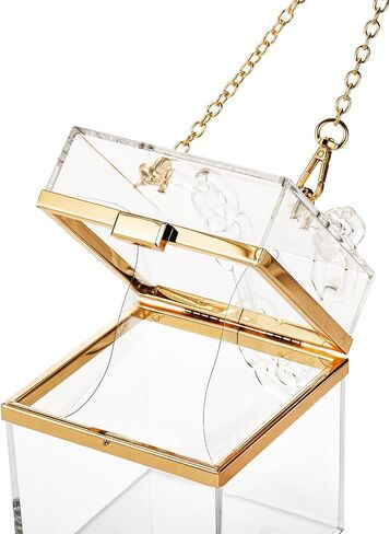 Goaste Clear Acrylic Square Bag, Women Transparent Jelly Evening Purse, Cross Body Bag with Removable Gold Chain, Cute Banquet Handbag for Dinner Party, Wedding, Family Reunion, Date in Saudi Arabia
