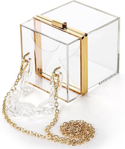 Goaste Clear Acrylic Square Bag, Women Transparent Jelly Evening Purse, Cross Body Bag with Removable Gold Chain, Cute Banquet Handbag for Dinner Party, Wedding, Family Reunion, Date in Saudi Arabia