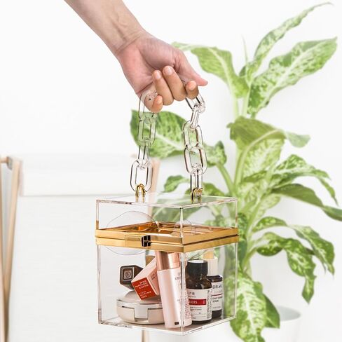 Goaste Clear Acrylic Square Bag, Women Transparent Jelly Evening Purse, Cross Body Bag with Removable Gold Chain, Cute Banquet Handbag for Dinner Party, Wedding, Family Reunion, Date in Saudi Arabia