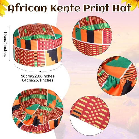 Hicarer 3 Pcs African Kente Pattern Men Costume Long Sleeve Button Shirt Kufi Hat Scarf Sash Outfit for Black History Month in Saudi Arabia