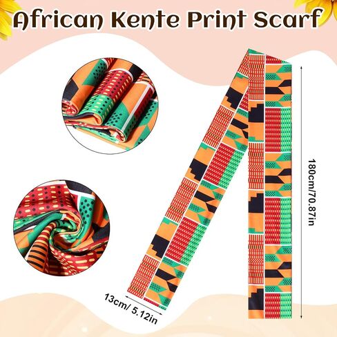 Hicarer 3 Pcs African Kente Pattern Men Costume Long Sleeve Button Shirt Kufi Hat Scarf Sash Outfit for Black History Month in Saudi Arabia