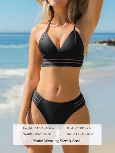 CUPSHE النساء ملابس السباحة بيكيني مجموعات الرسن مثلث شبكة منتصف الارتفاع صفيق قطعتين ثوب السباحة in Kuwait