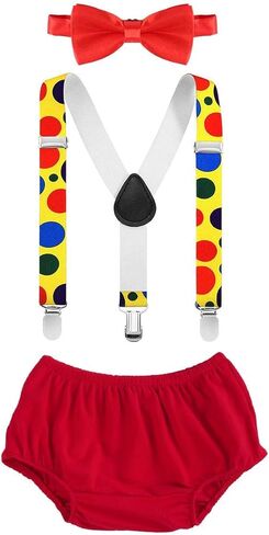 IWEMEK Clown Costume Baby Boy 1st 2nd Birthday Circus Cake Smash Outfit Bloomers Diaper Cover Y Back Suspender Bow Tie Set in Saudi Arabia