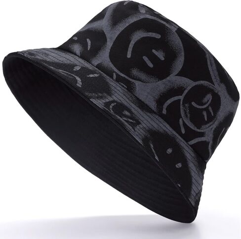 BYOS Summer Fashion Print Cotton Bucket Sun Hat for Men Women, Reversible Black in Kuwait