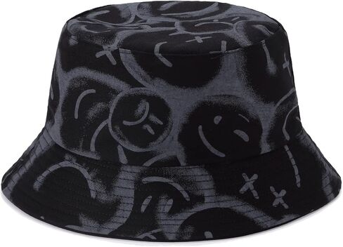 BYOS Summer Fashion Print Cotton Bucket Sun Hat for Men Women, Reversible Black in Kuwait