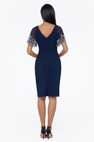 Betsy & Adam Women's Petite Short Scuba Crepe Dress with Beaded Sleeve in Saudi Arabia