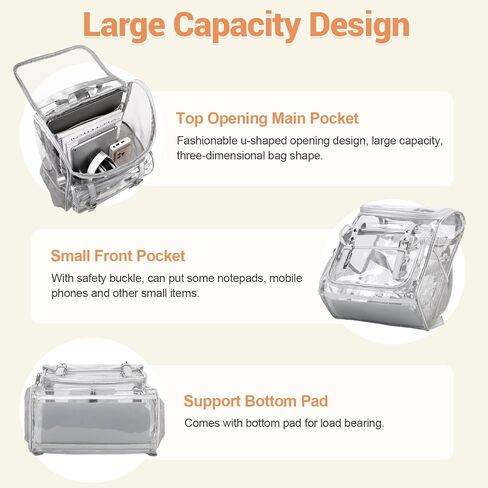 DIGOBAY Clear Backpack with Lunch Bag, Leather Clear Bookbag Heavy Duty | Thick PVC Clear Backpack for Girls Women See Through Transparent Backpacks for Stadium Events College Travel Work, Beige in Kuwait