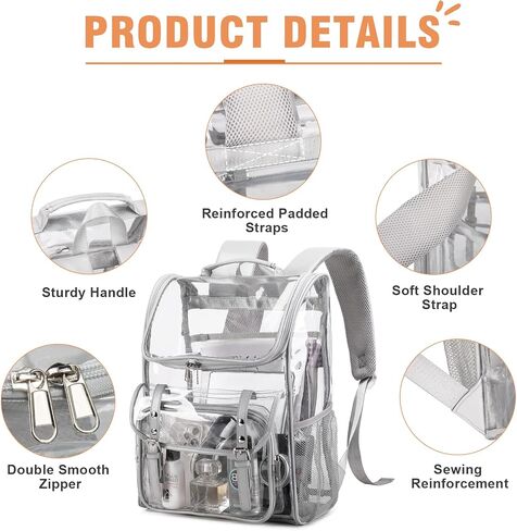 DIGOBAY Clear Backpack with Lunch Bag, Leather Clear Bookbag Heavy Duty | Thick PVC Clear Backpack for Girls Women See Through Transparent Backpacks for Stadium Events College Travel Work, Beige in Kuwait