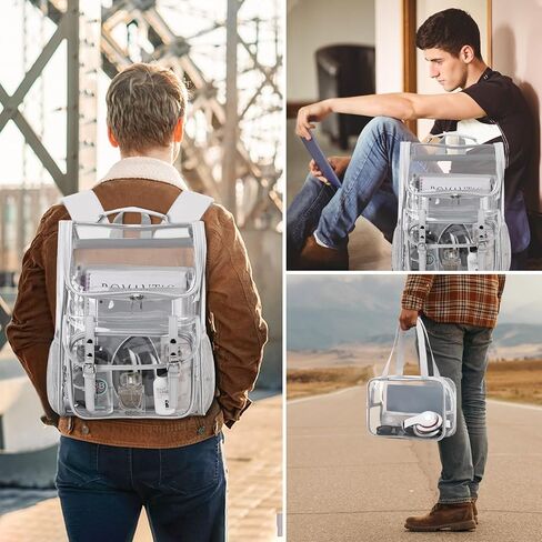 DIGOBAY Clear Backpack with Lunch Bag, Leather Clear Bookbag Heavy Duty | Thick PVC Clear Backpack for Girls Women See Through Transparent Backpacks for Stadium Events College Travel Work, Beige in Kuwait