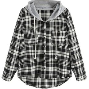 SweatyRocks Women's Long Sleeve Plaid Hoodie Jacket Button Down Blouse Tops