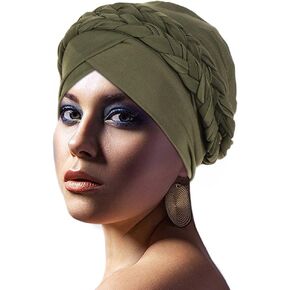 African Women Turban Caps Beanie Twist Headscarf Pre Tied Double Braid Headwrap Hat in Saudi Arabia