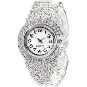 Weicam Women Girls Elegant Crystal Bangle Braclet Round Dial Analog Quartz Wristwatch