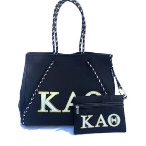 Designs Sorority Tote Bag for Women | Neoprene Shoulder Purse | School, Travel, Gym Handbag | Extra Pouch | Gift