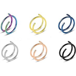 6 قطع من اقراط الانف المزدوجة لثقب الانف الفردي، اقراط حلقية ملتوية للنساء بفتحة واحدة، مجوهرات ثقب الانف الحلزونية الفضية، مجوهرات ثقب الانف 20 غرام 8 ملم in Kuwait