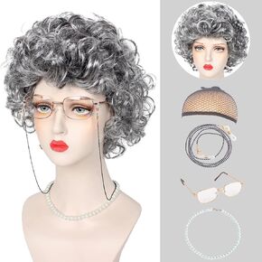 زي Askuang Old Lady للنساء، مجموعة أزياء شعر مستعار للجدة لمدة 100 يوم من المدرسة، إكسسوارات الحفلات الفاخرة، مجموعة شعر مستعار رمادي للشعر in Kuwait