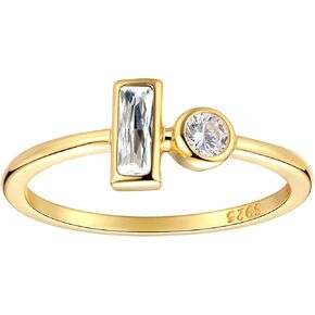 espere Gold Baguette Ring | Stacking Thin CZ Promise Ring | Sterling Silver Zirconia Engagement Gift Ring