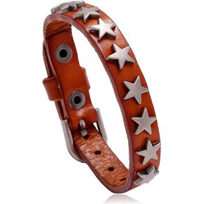 Fuqimanman2020 Punk Hip Hop Vintage Star Leather Cuff Bracelet Gothic Pentagram Belt Buckle Adjustable Studded Bracelets for Men Women