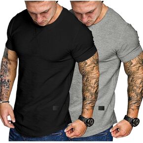Comdecevis Mens 2-Pack Cotton Short Sleeve Muscle T Shirts Hipster Hip Hop Longline Shirt Gym Workout Athletic Shirts