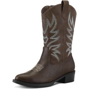 K KomForme Cowboy Boots for Girls and Boys Western Mid-Calf Pointed-Toe Cowgirl Boots (Toddler/Little Kid/Big Kid)