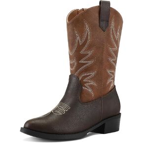 K KomForme Cowboy Boots for Girls and Boys Western Mid-Calf Pointed-Toe Cowgirl Boots (Toddler/Little Kid/Big Kid)