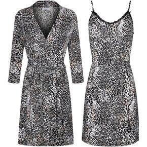 SofiePJ Women's Printed Chemise and Robe 2 Piece Sleep Set