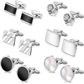 LOLIAS 6 Pairs Cufflinks for Men Classic Cuff Links Tuxedo Shirt Buttons and Cufflinks Business Groom Wedding Silver Mens Cufflinks Set with Gift Box in Kuwait