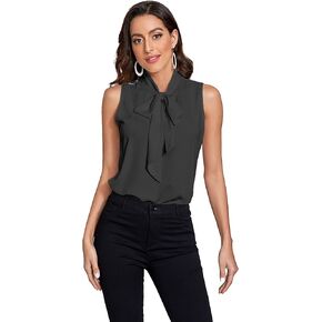 Floerns Women's Tie Bow Neck Sleeveless Chiffon Solid Blouse Top