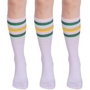 Pareberry 3 Pairs Over the Calf Retro White Tube Socks for Men and Women
