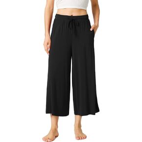 LazyCozy Capri Pajama Pants for Women - Viscose Made from Bamboo, Casual Wide Leg Lounge Pants Pajama Bottom