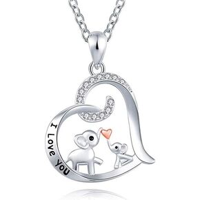 YALLNASL Mother's Day Birthday Gifts for Mom Mother from Daughter Son I Love You Forever Necklaces for Mama Mommy Elephant Lover Gifts for Girlfriend Aunt Daughter Heart Necklaces