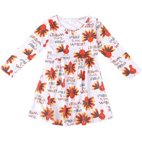 Halloween Christmas Toddler Girls Dress Pumpkin Spider Ghost Print Dresses Long Sleeve 2-8Y