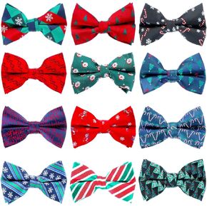 12 Pieces Men's Christmas Bow Tie Festival Theme Bowties Pre Tied Holiday Bowties Men with Snow Tree Pattern for Xmas Party Costume Accessories in Saudi Arabia