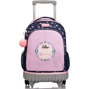 18 inch Multi-Compartment Double Handle Wheeled Student School Rolling Backpack for Girls Business Trip Carry-on, Pink House