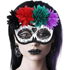 BODIY Halloween Masquerade Mask Flower Skull Day of the Dead Eyemask for Women Men Costume Masks Mardi Gras Half Mask in Saudi Arabia