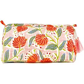 Block Print Toiletry Case & Makeup Bag - Blue & Green Pomegranate