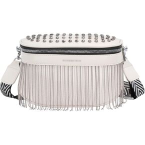 Women Rivet Studded Zipper Pocket Shoulder Purse Faux Leather Waist Packs Rave Chest Bag Festival Fanny Bag Purse (07086Black)